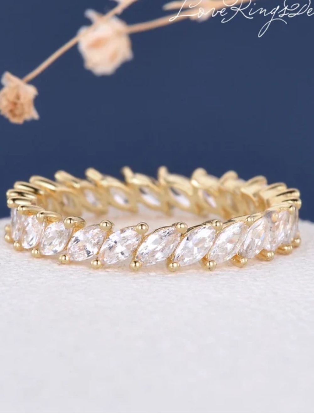 Love Rings Design Eternity Marquise Moissanite Ring 14k solid yellow gold, 8.75 - Picture 3 of 7